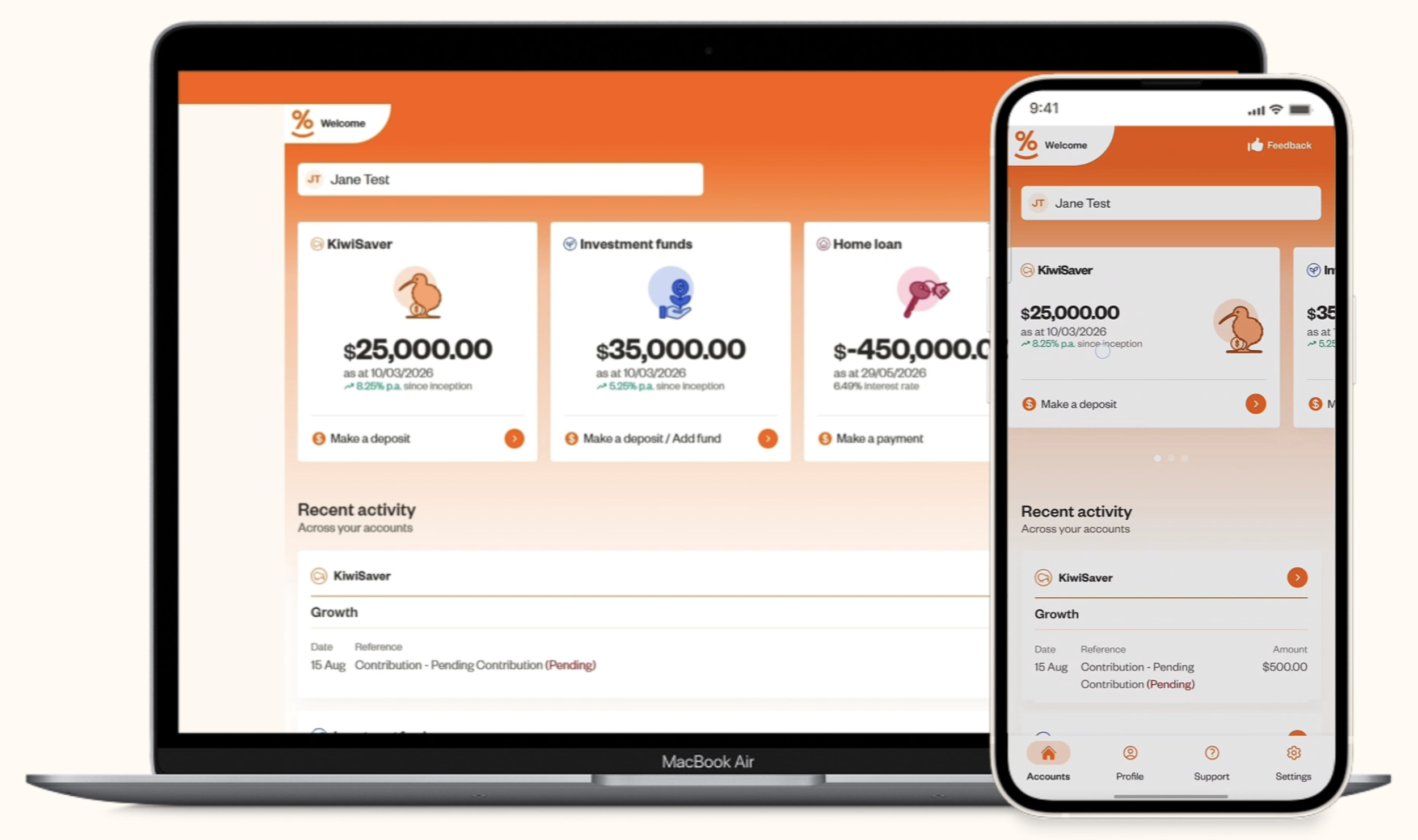 The Simplicity app accounts overview on a laptop and mobile phone