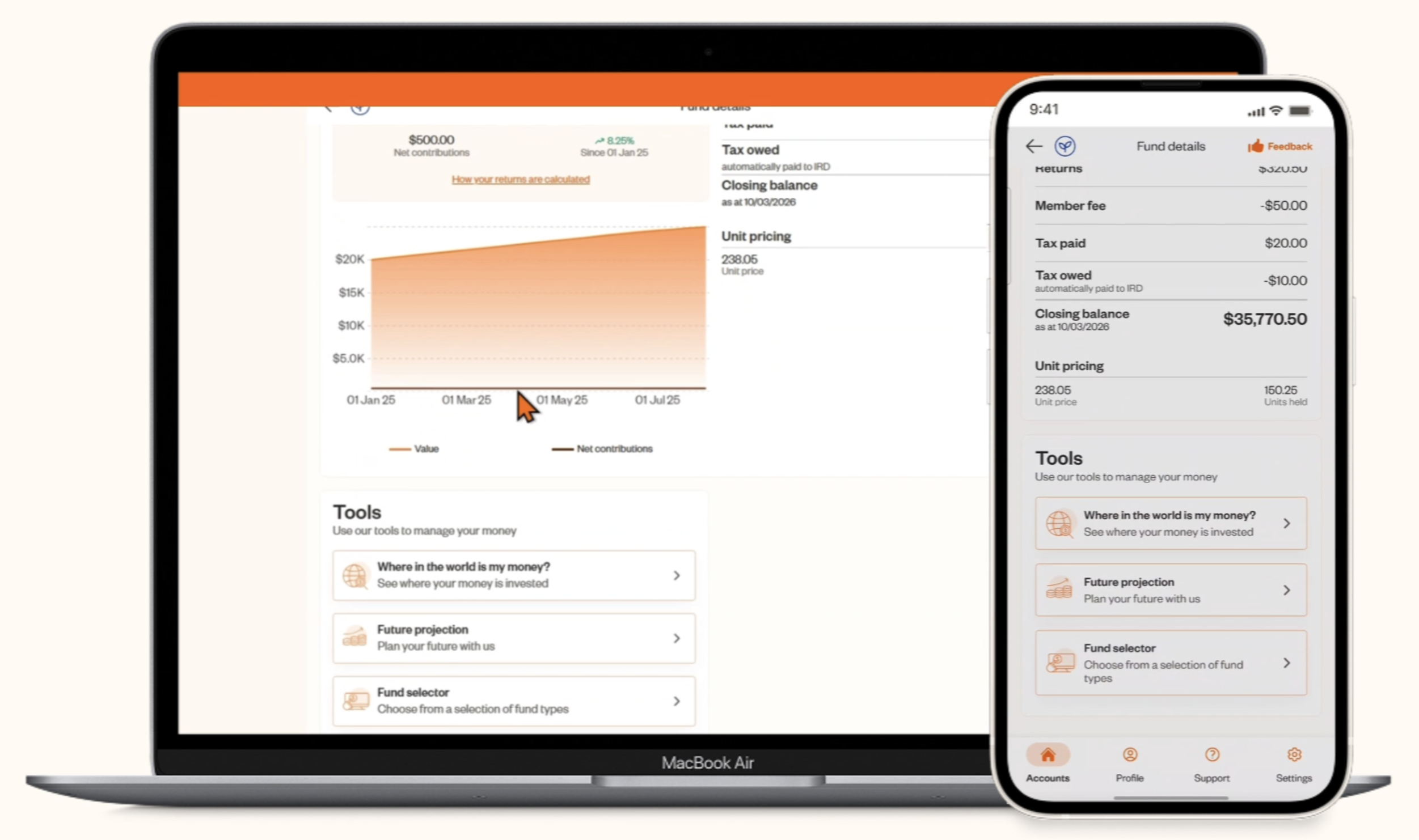 The Simplicity app performance tracking on a laptop and mobile phone